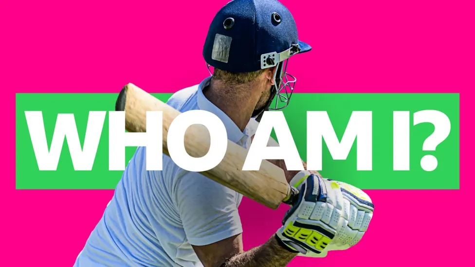 Graphic showing generic cricketer batting on pink and green background